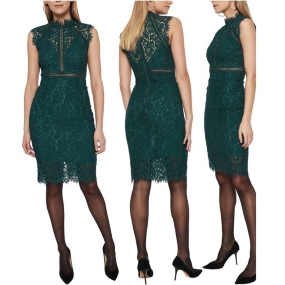 Bardot Eleni Floral Lace Sheath Dress Women 4 Green Romantic Gothic Whimsical